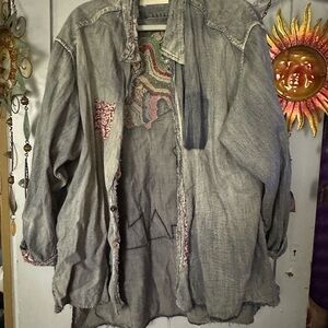 Magnolia Pearl Bob Dylan Denim Jacket Shirt with Embroidery Sanfordized